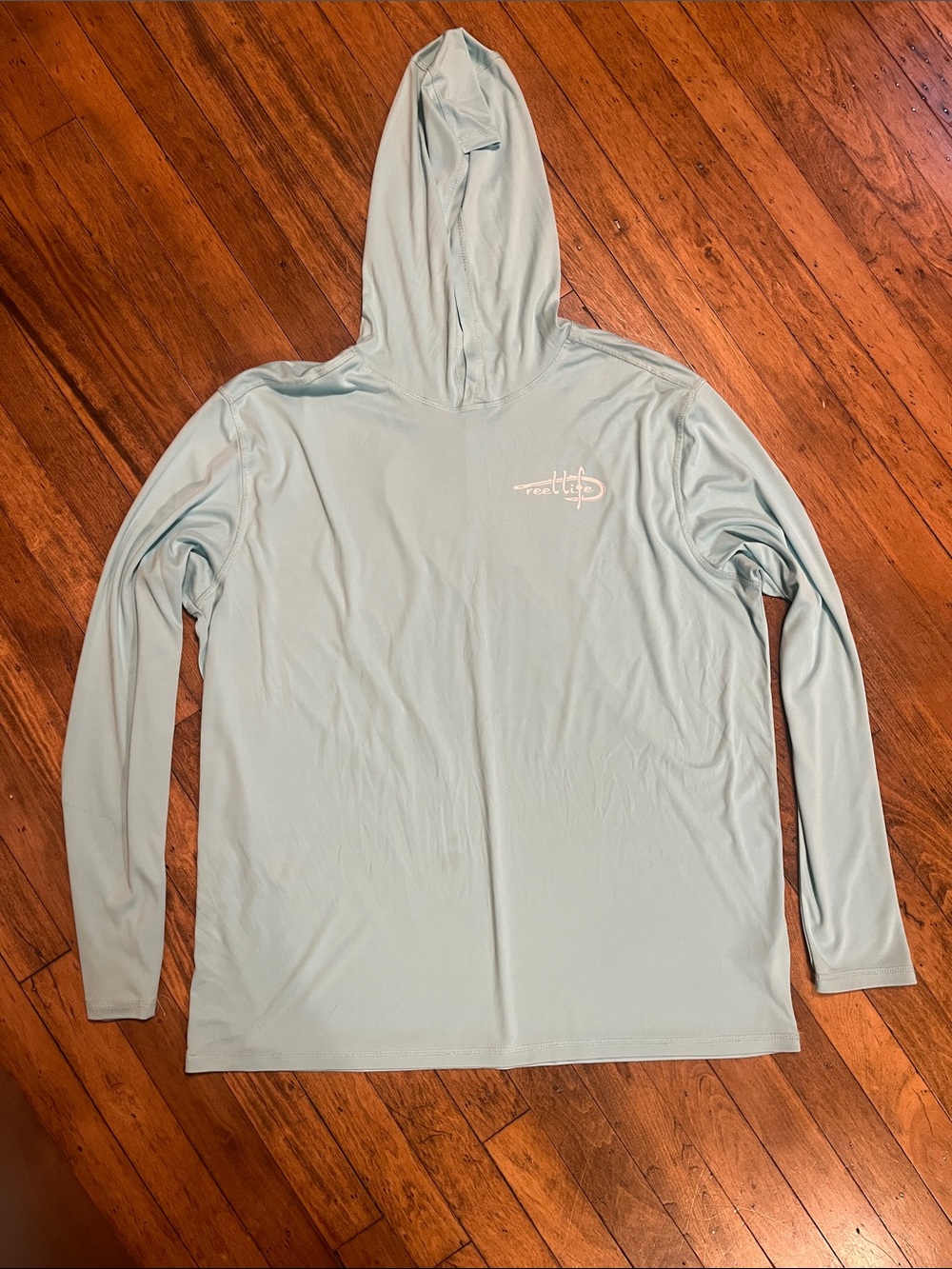 Reel Life Fishing Shirt Light Blue Hooded Long Sleeve Pullover